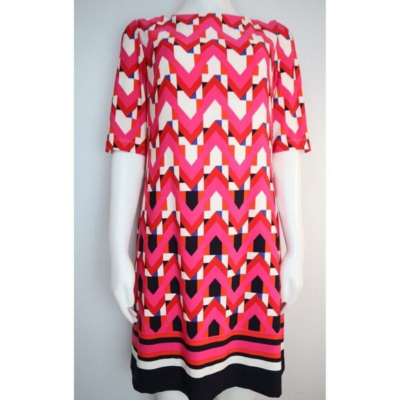 WOMEN'S PINK GEOMETRIC STRIPED DRESS - ELIZA J - SIZE 10 - SHORT SLEEVE - Picture 1 of 7